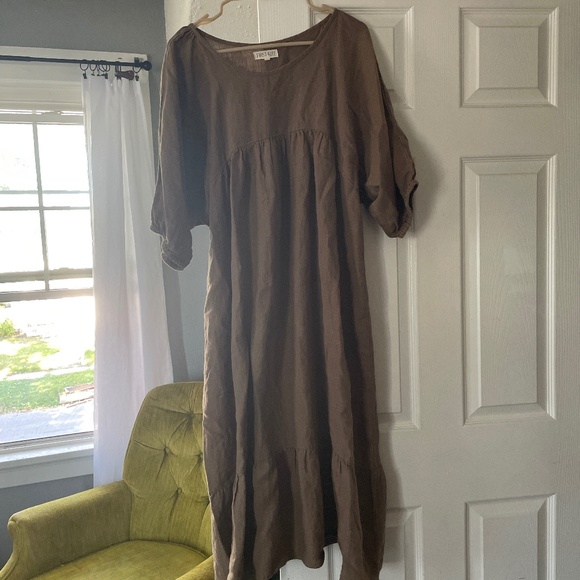 First Rite Brown Linen Dress - Picture 1 of 5